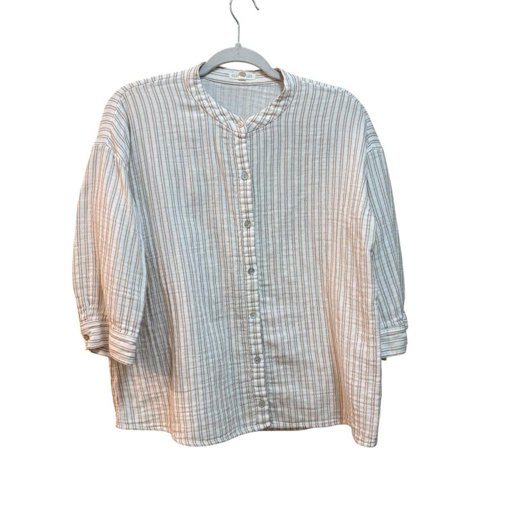 Eileen Fisher Tunic Blouse Womens Size Medium White Striped Button Front Top - Picture 3 of 7